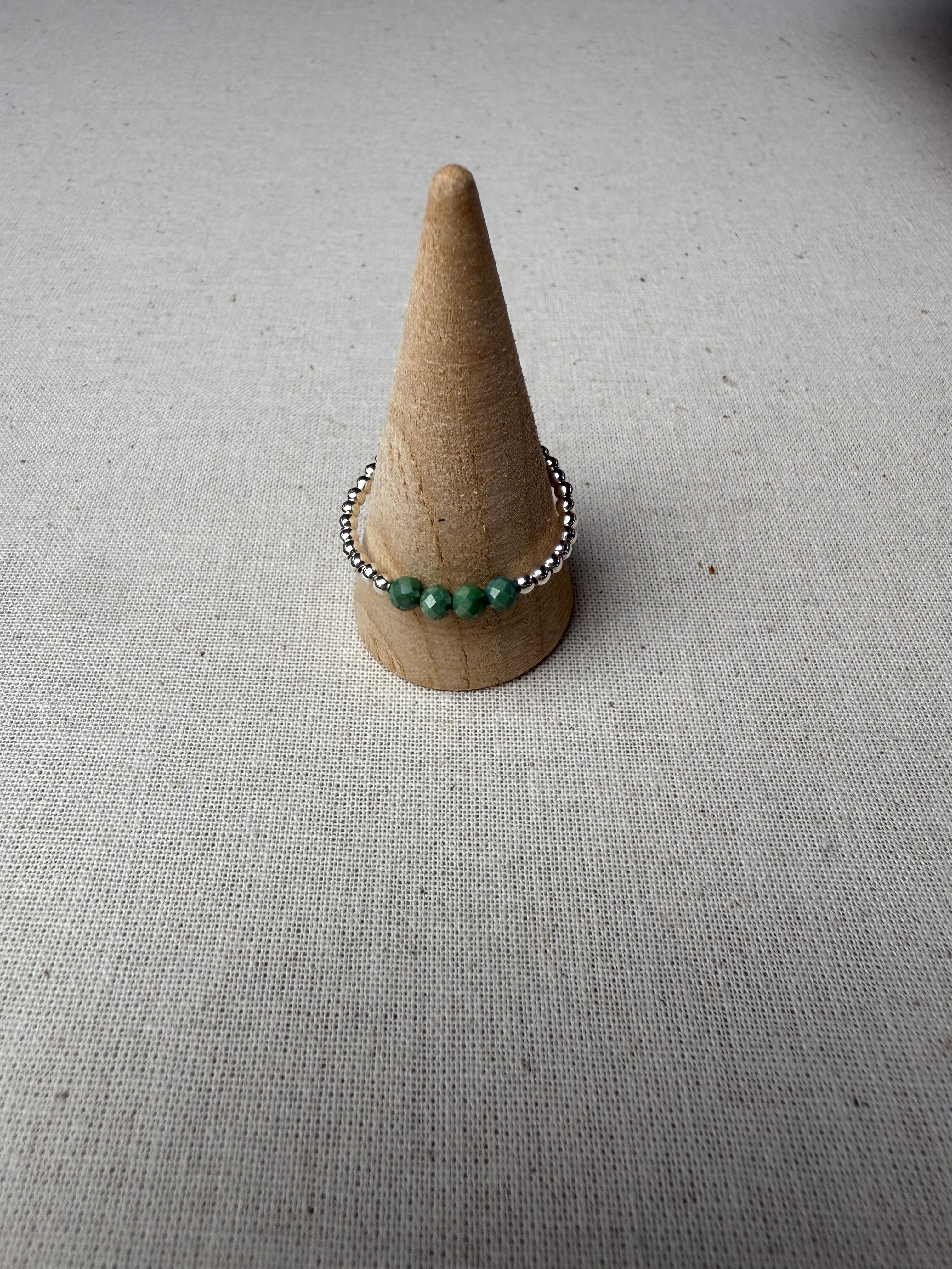 Bague Zircomium vert Émeraude en argent 925 - Perles en Provence