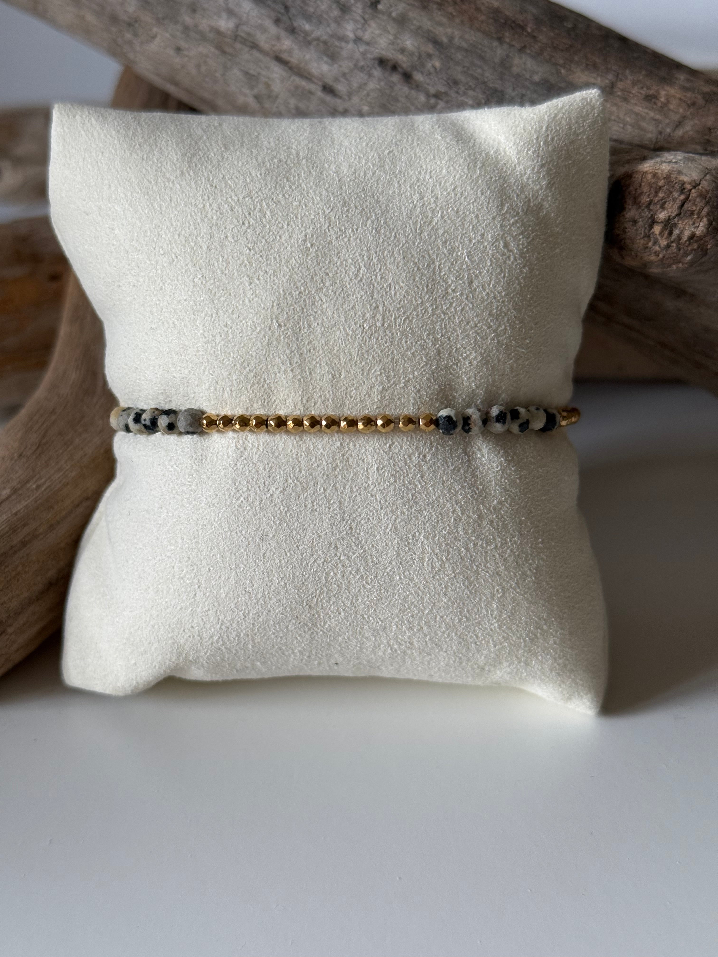 Bracelet Lila doré Jaspe Dalmatien - Perles en Provence
