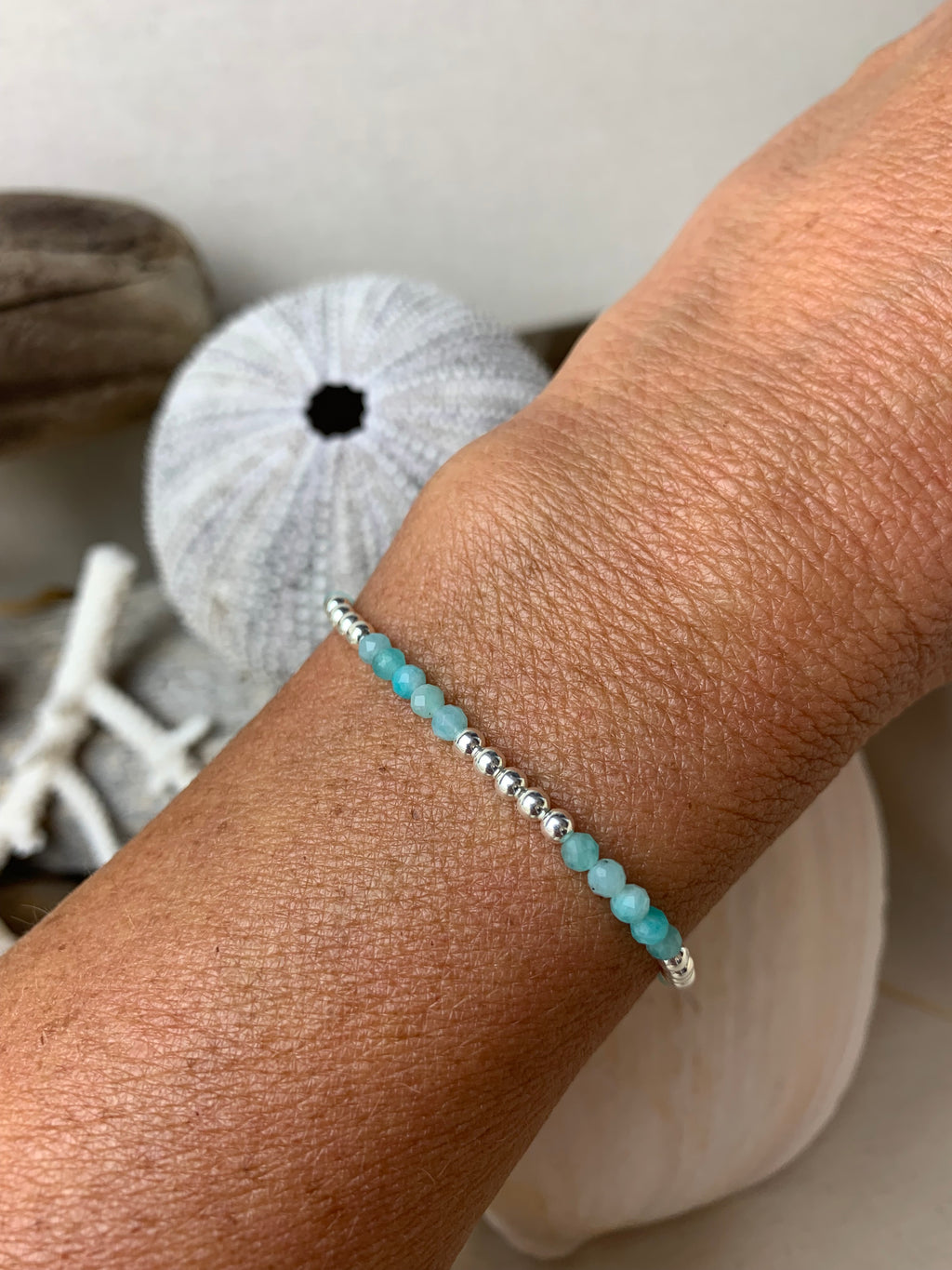 Bracelet Soleil Amazonite verte du Brésil en argent 925 - Perles en Provence (photo 3)