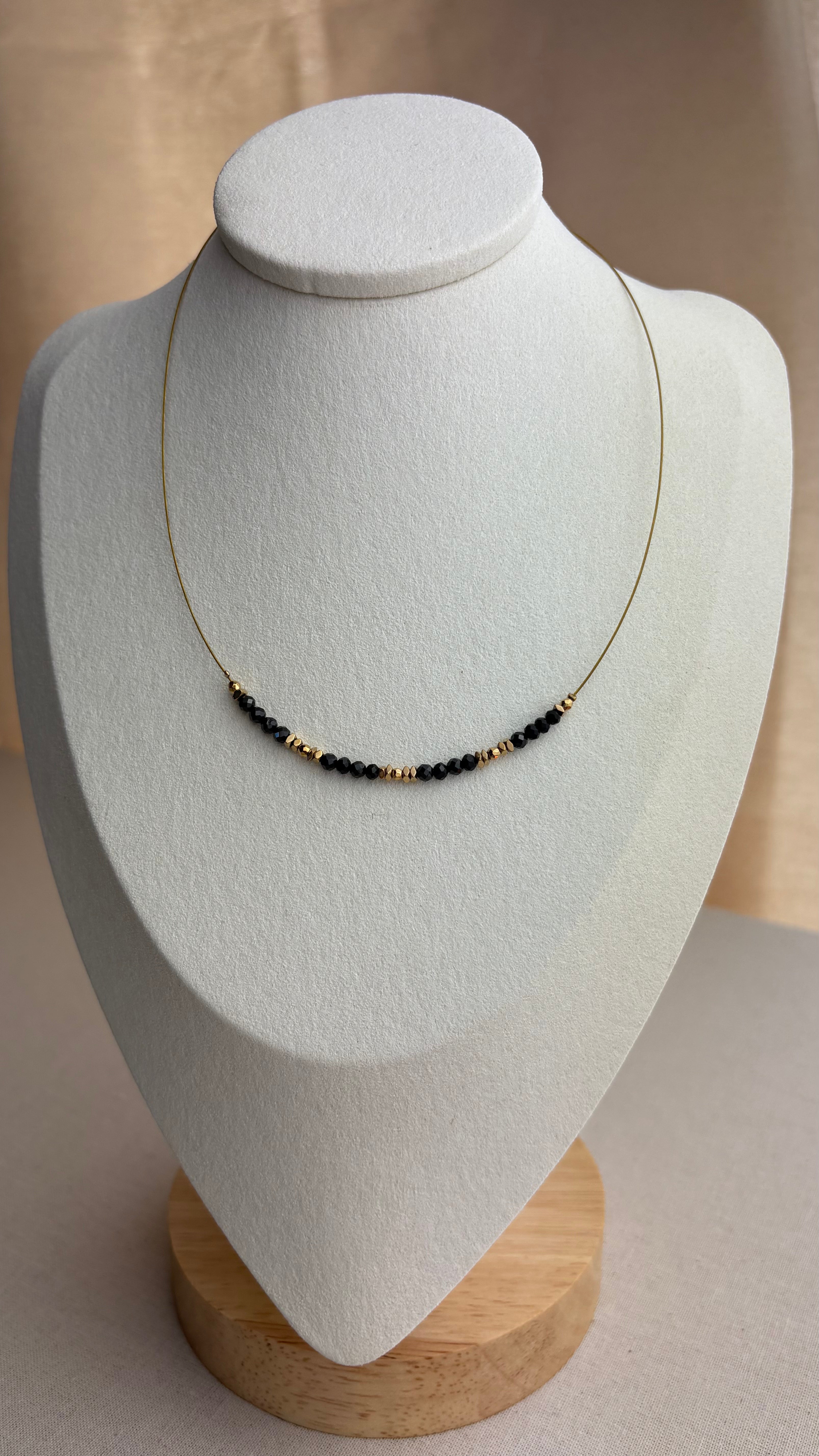 Collier ras de cou Hématite dorée Onyx - Perles en Provence