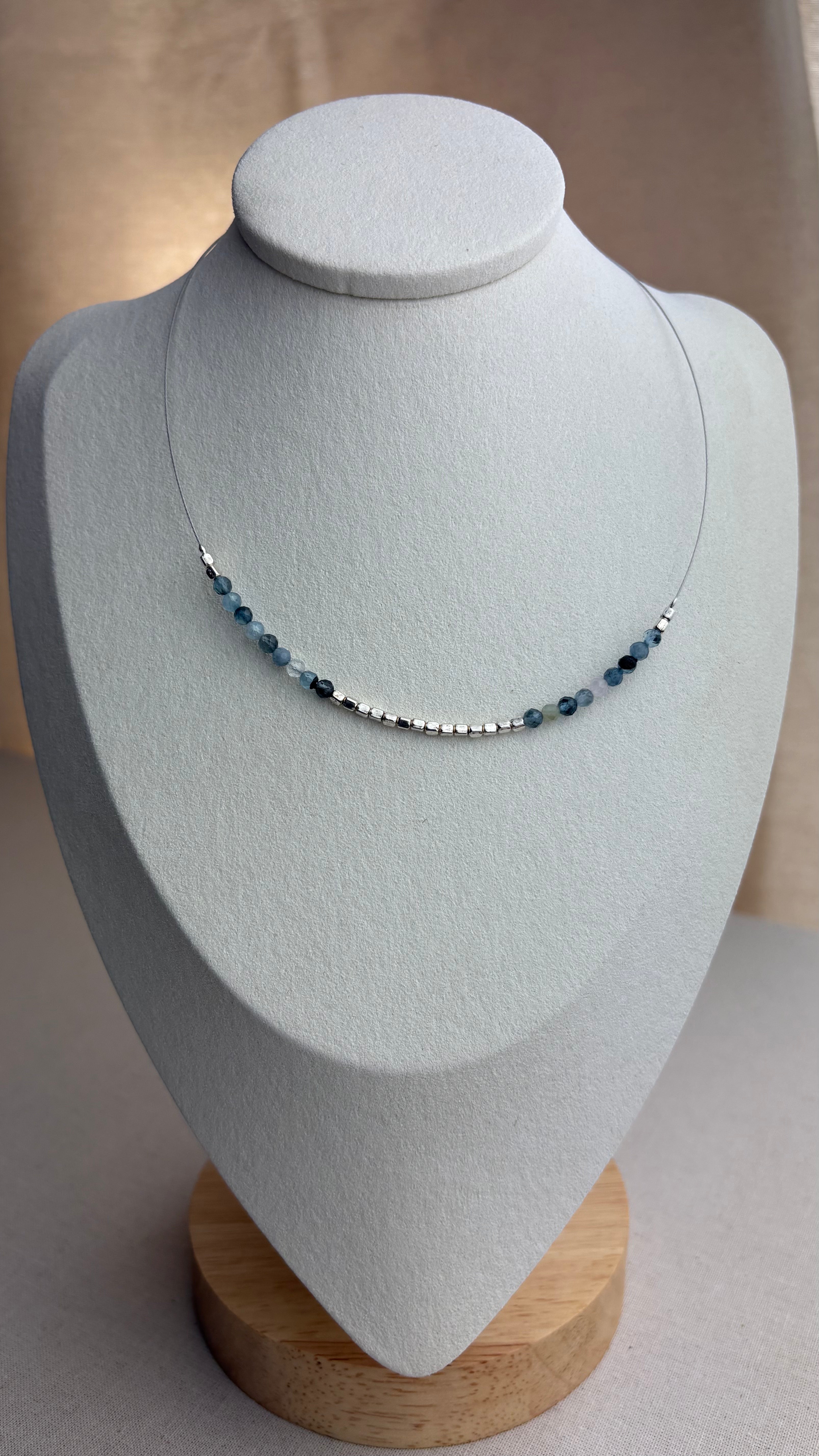 Collier ras de cou Aigue Marine en argent 925 - Perles en Provence