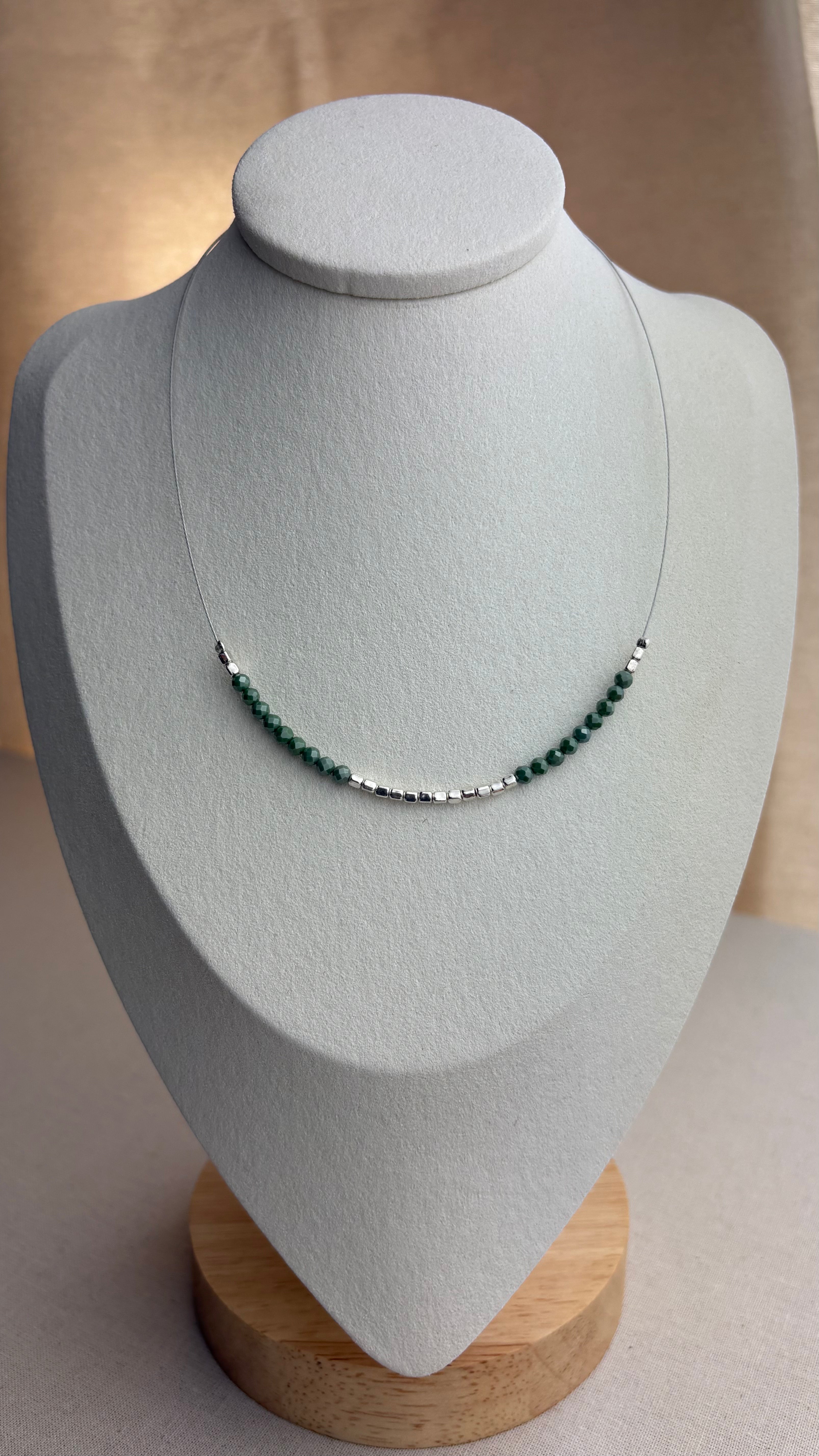 Collier ras de cou Zirconium Émeraude en argent 925 - Perles en Provence