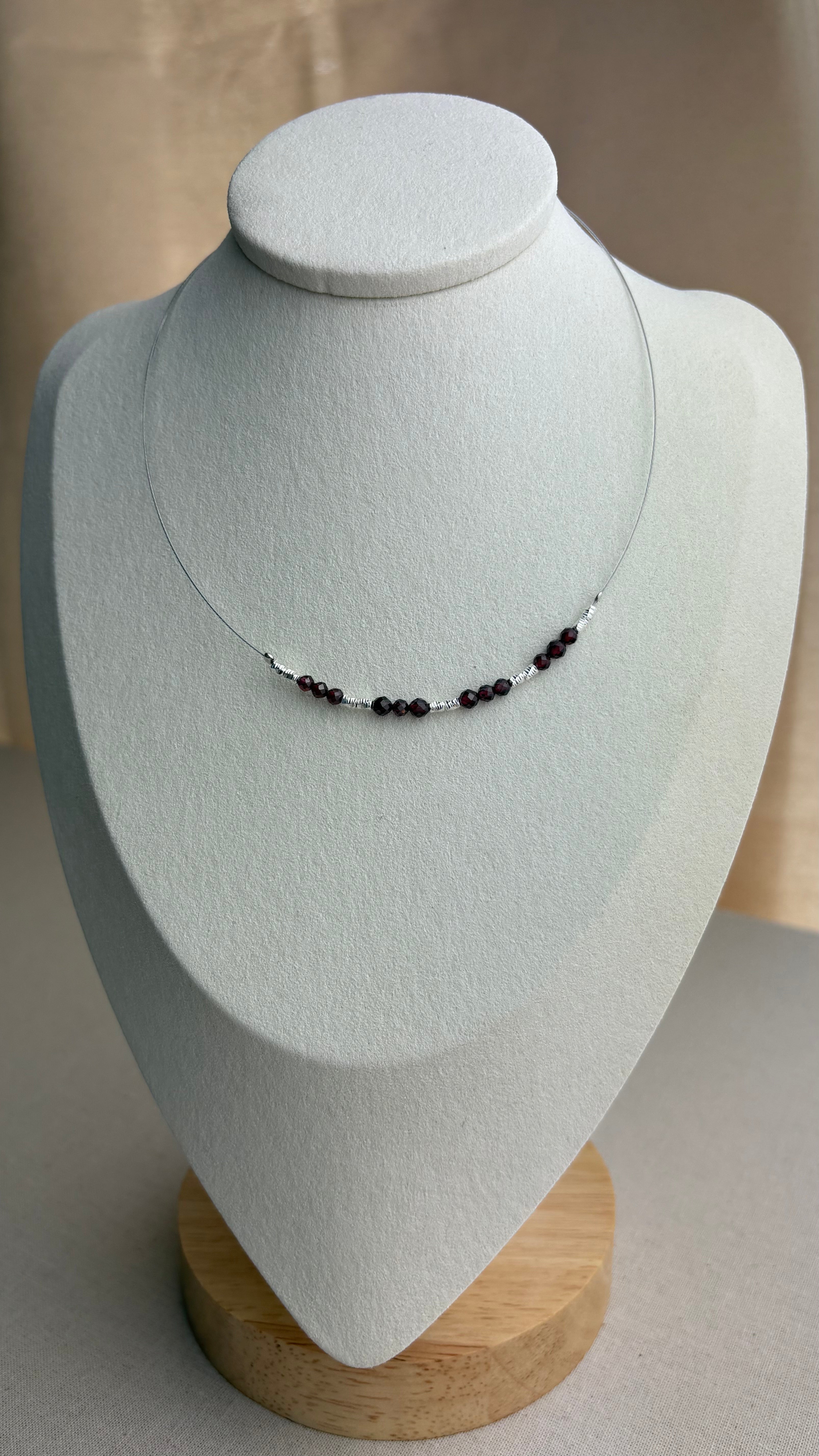 Collier ras de cou Argent 925 Grenat d’Inde - Perles en Provence