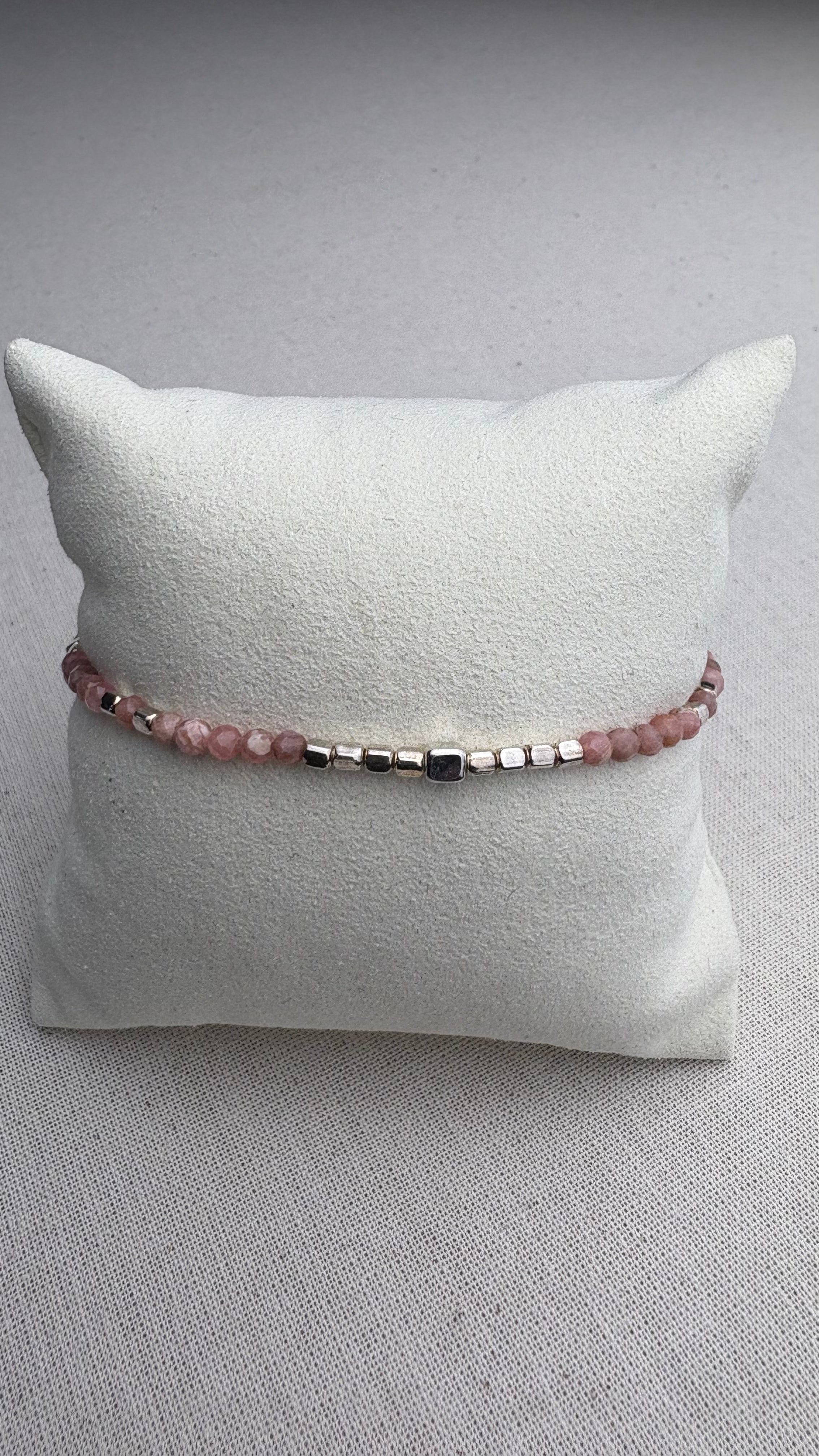 Bracelet Marine Rhodonite de Madagascar en argent 925 - Perles en Provence