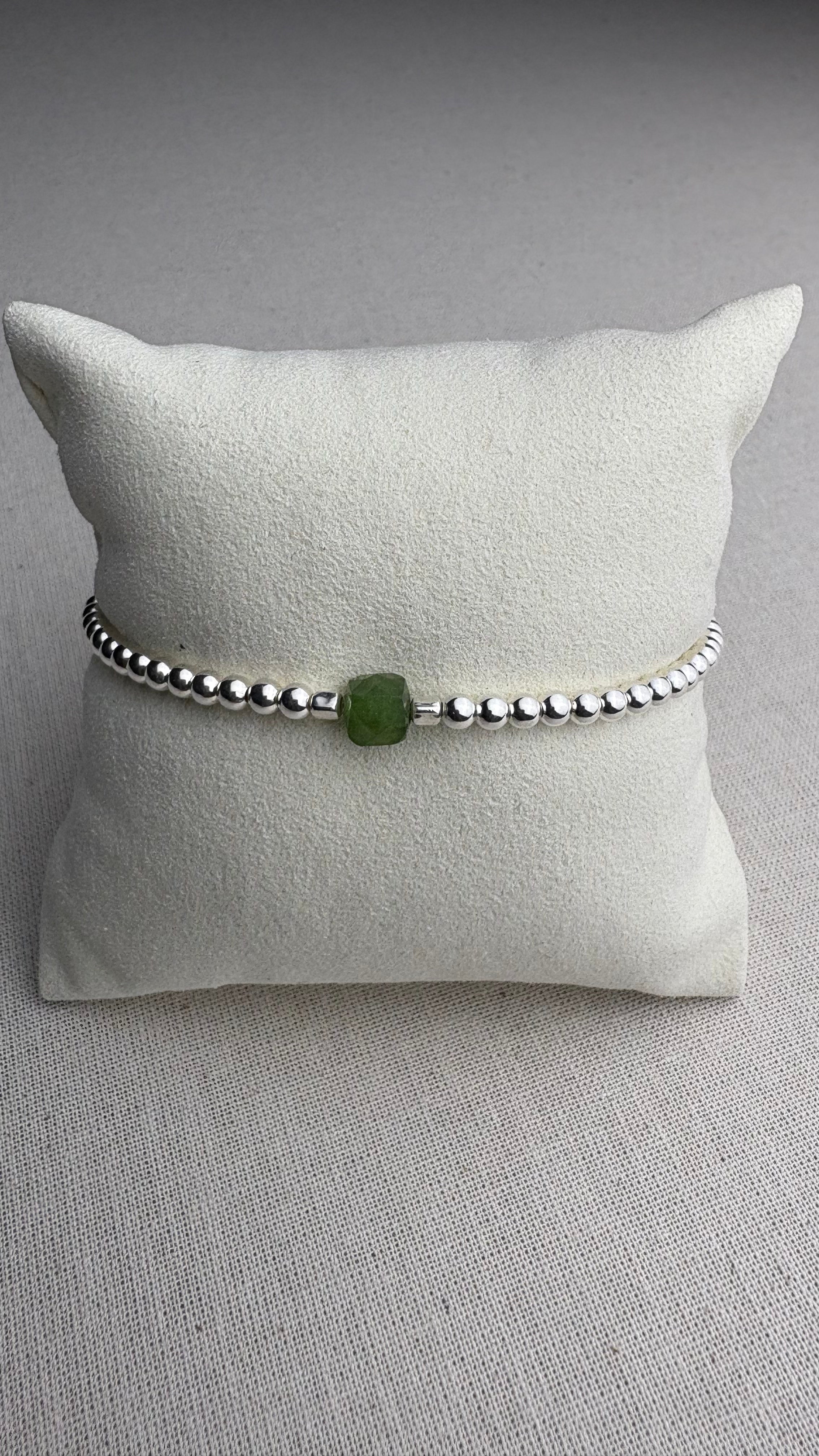 Bracelet Summer Quartzite verte du Brésil en argent 925 - Perles en Provence