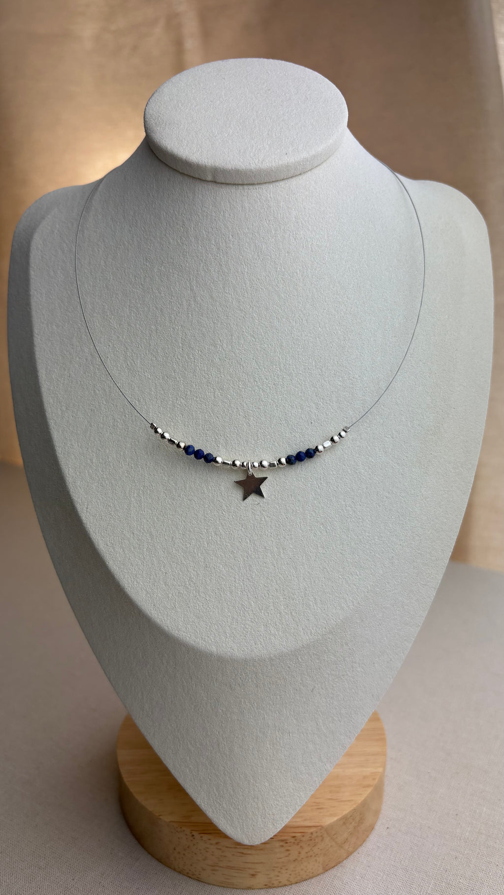 Collier ras de cou Étoile Lapis d’Afghanistan en argent 925 - Perles en Provence