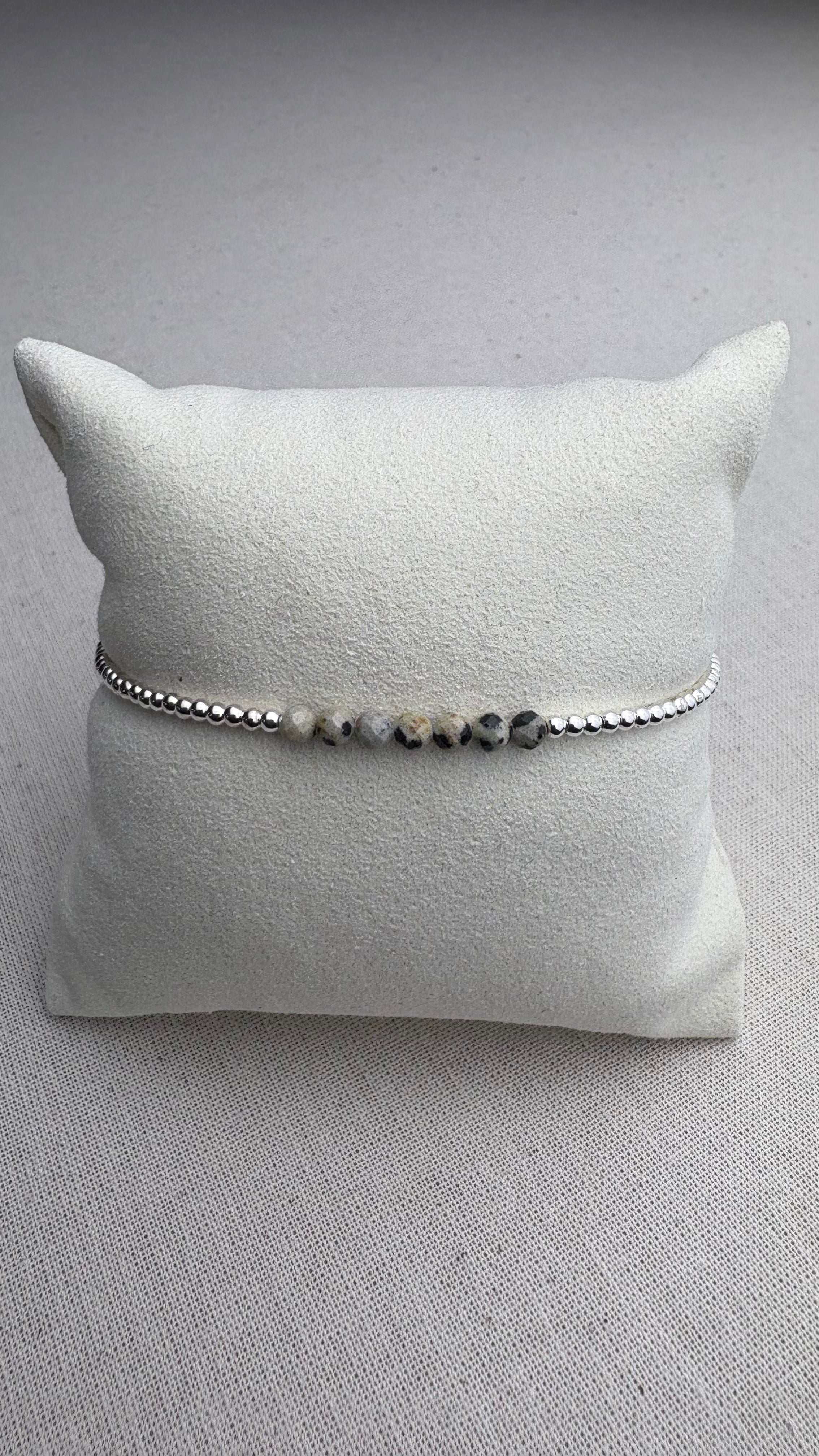 Bracelet Léna Jaspe Dalmatien en argent 925 - Perles en Provence