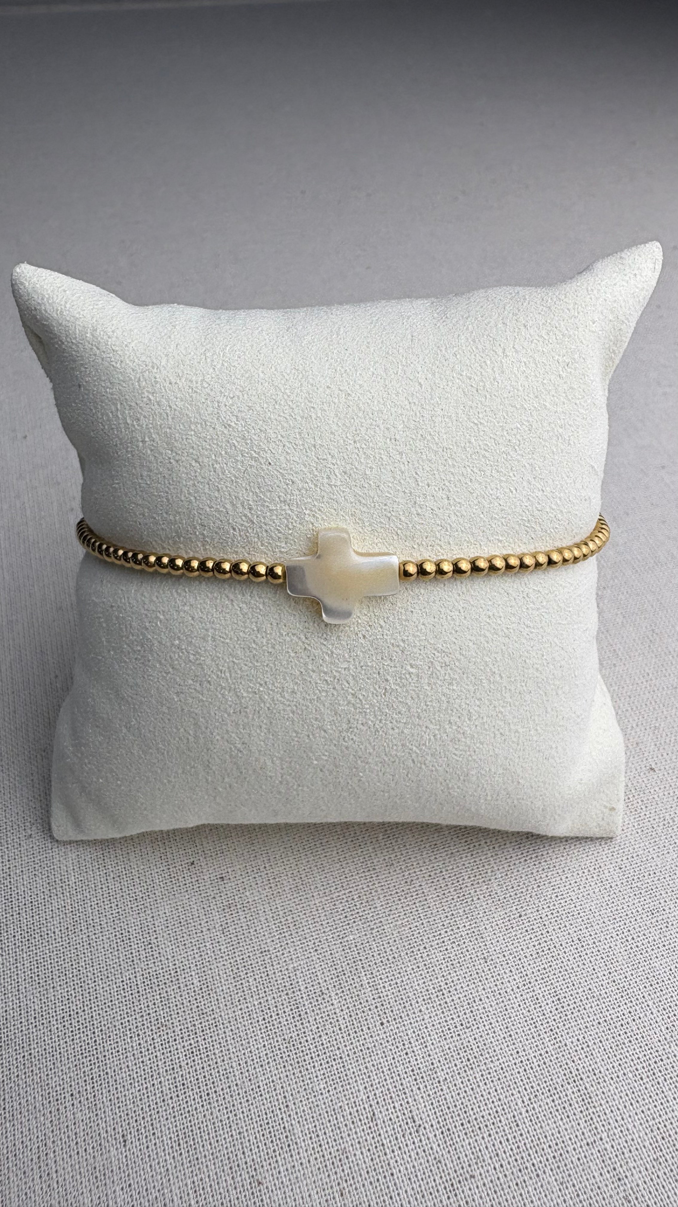 Bracelet doré croix Nacre - Perles en Provence