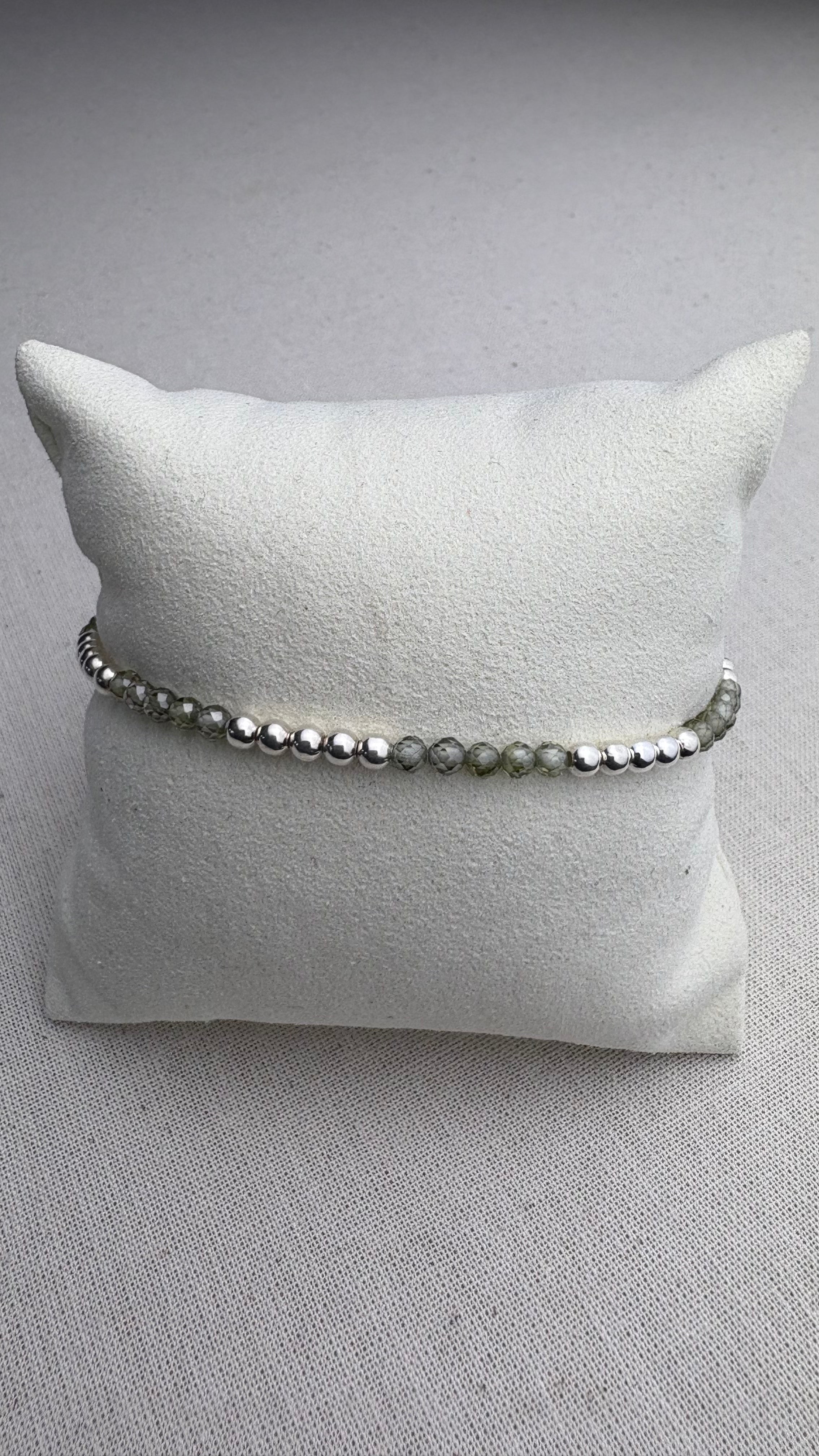 Bracelet Soleil Zirconium Kaki en argent 925 - Perles en Provence