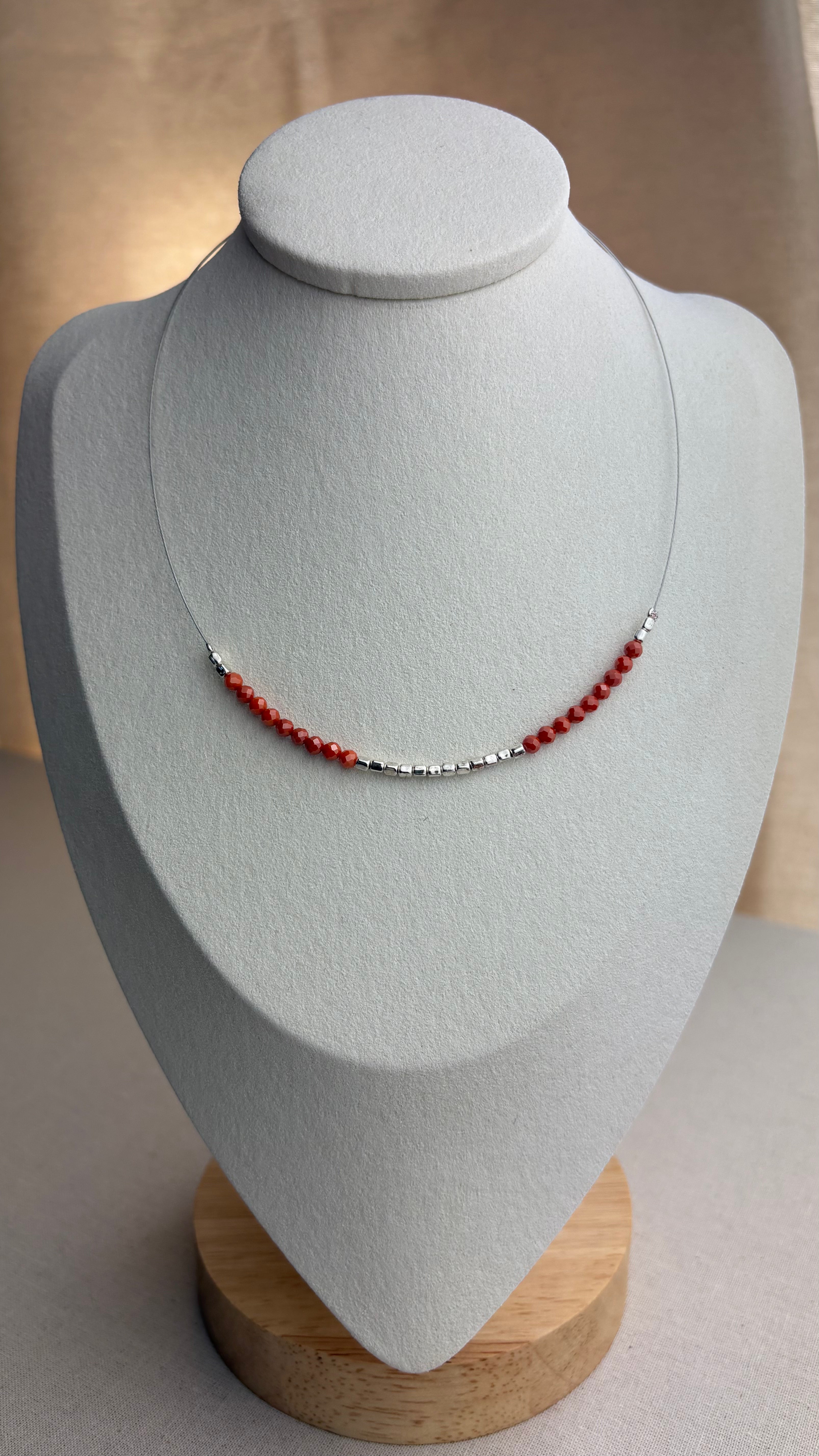 Collier ras de cou Zirconium dark papaye en argent 925 - Perles en Provence