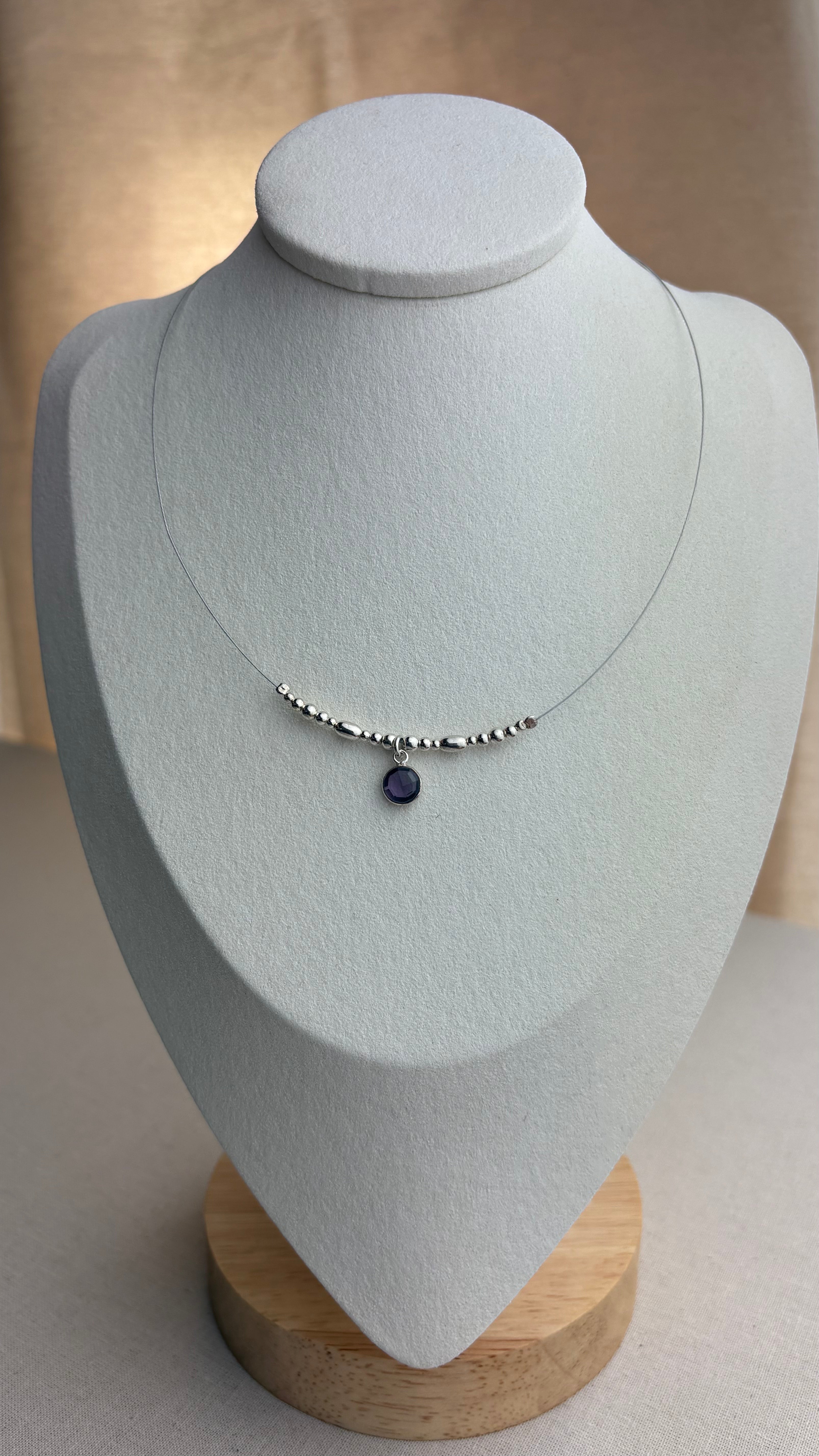 Collier ras de cou Briolette Améthyste en argent 925 - Perles en Provence