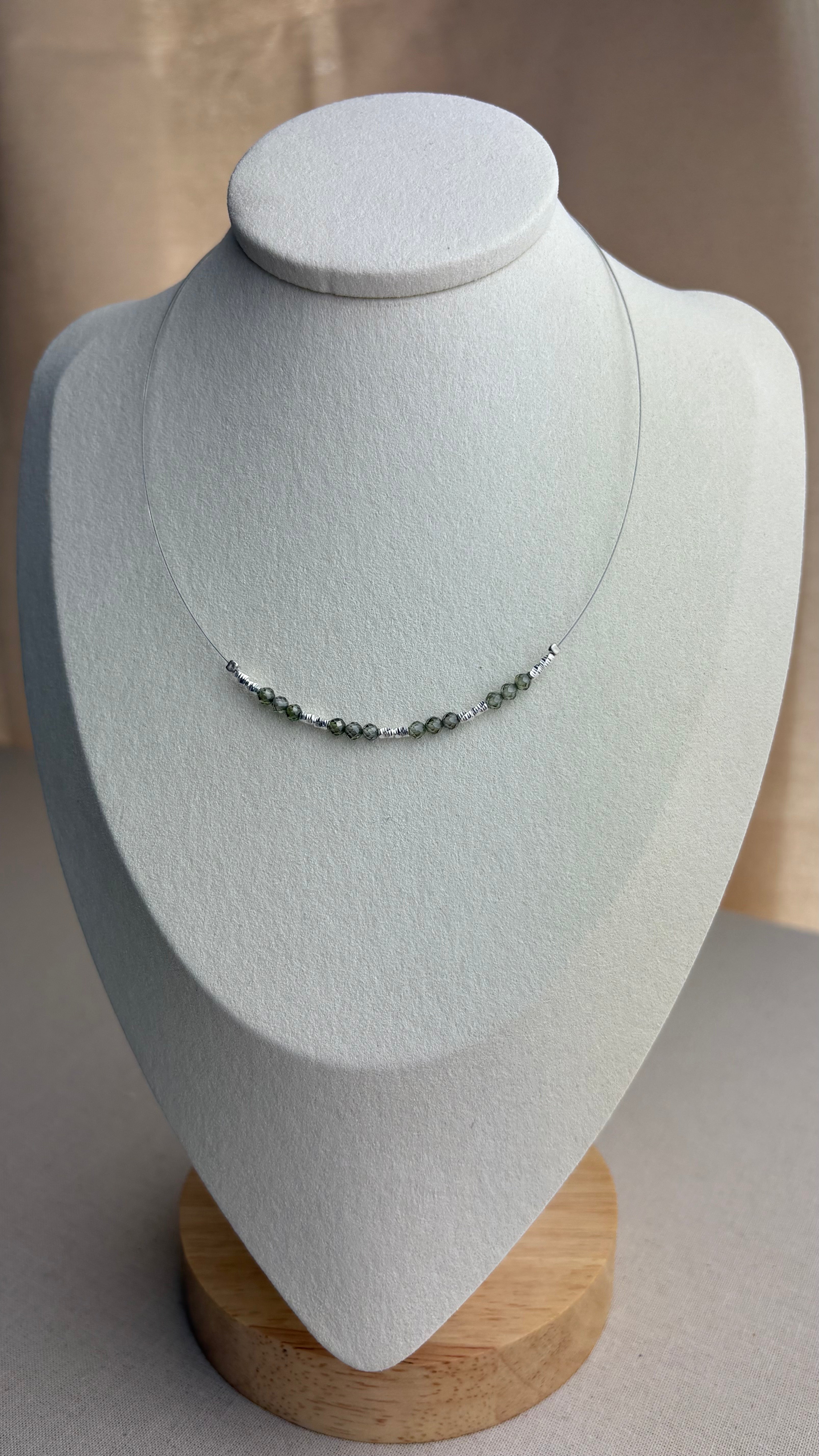 Collier ras de cou Argent 925 Zirconium Kaki - Perles en Provence
