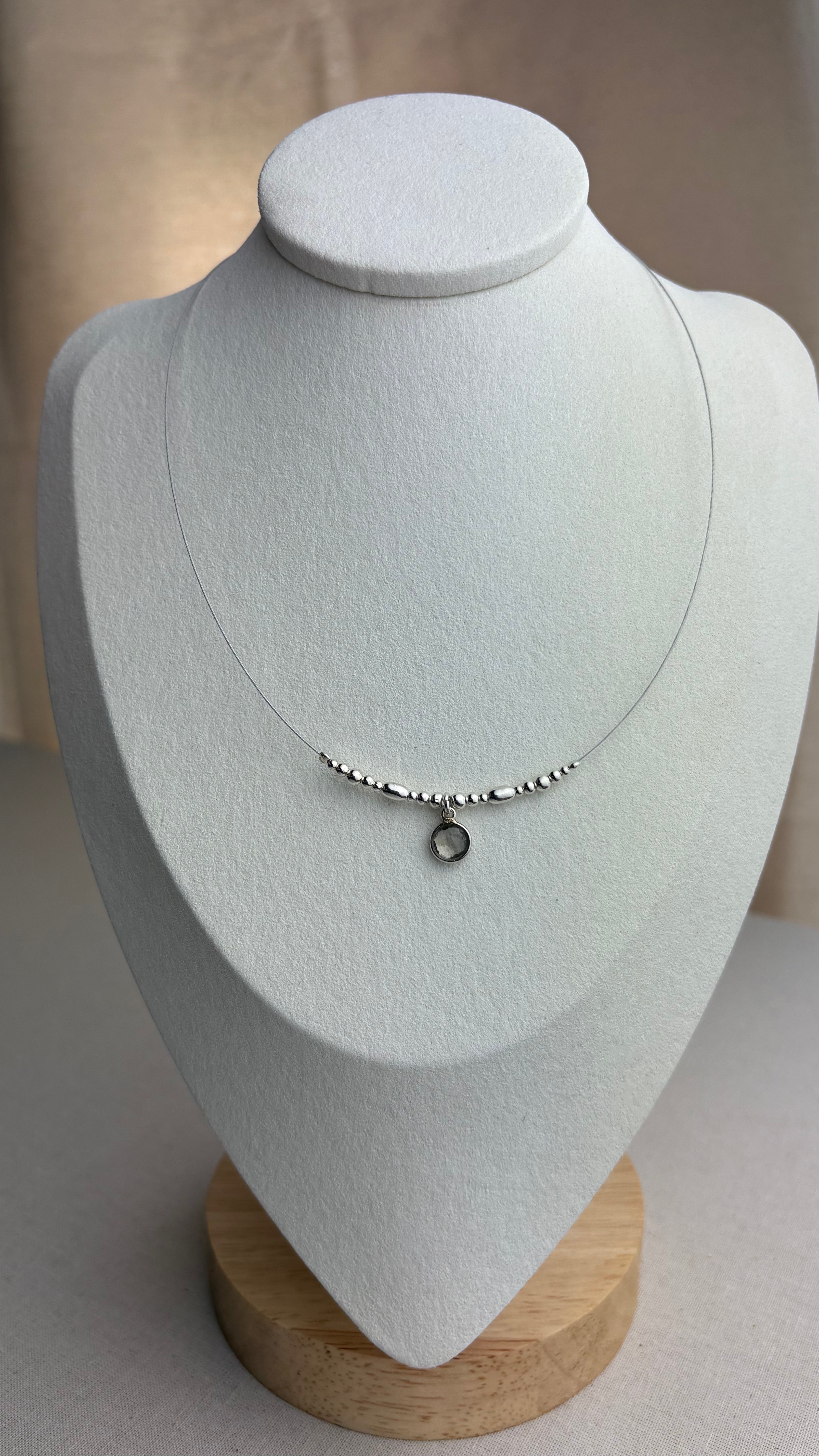 Collier ras de cou Briolette Quartz Fumé en argent 925 - Perles en Provence