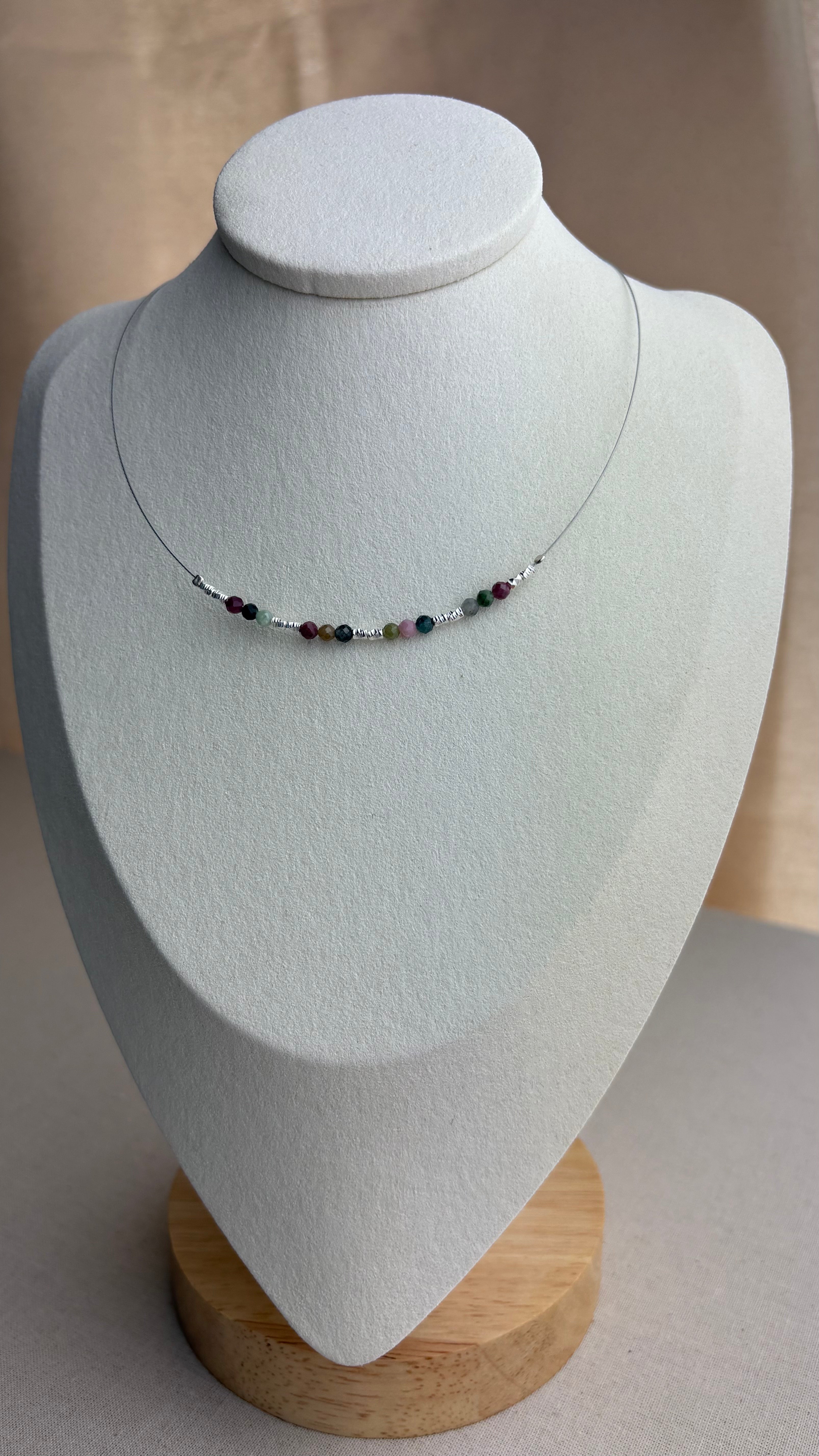 Collier ras de cou Argent 925 Tourmaline - Perles en Provence