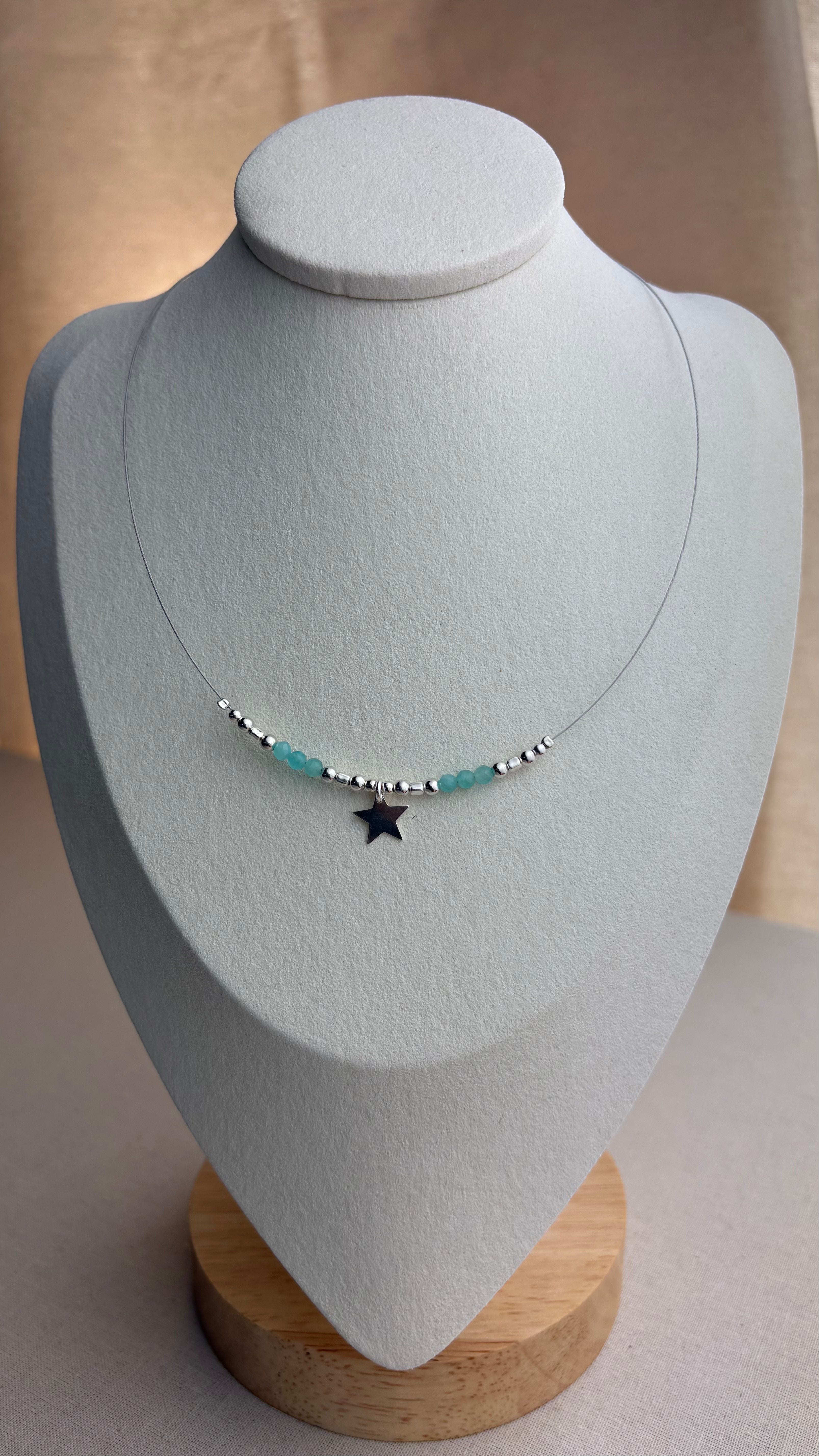 Collier ras de cou Étoile Amazonite du Brésil en argent 925 - Perles en Provence