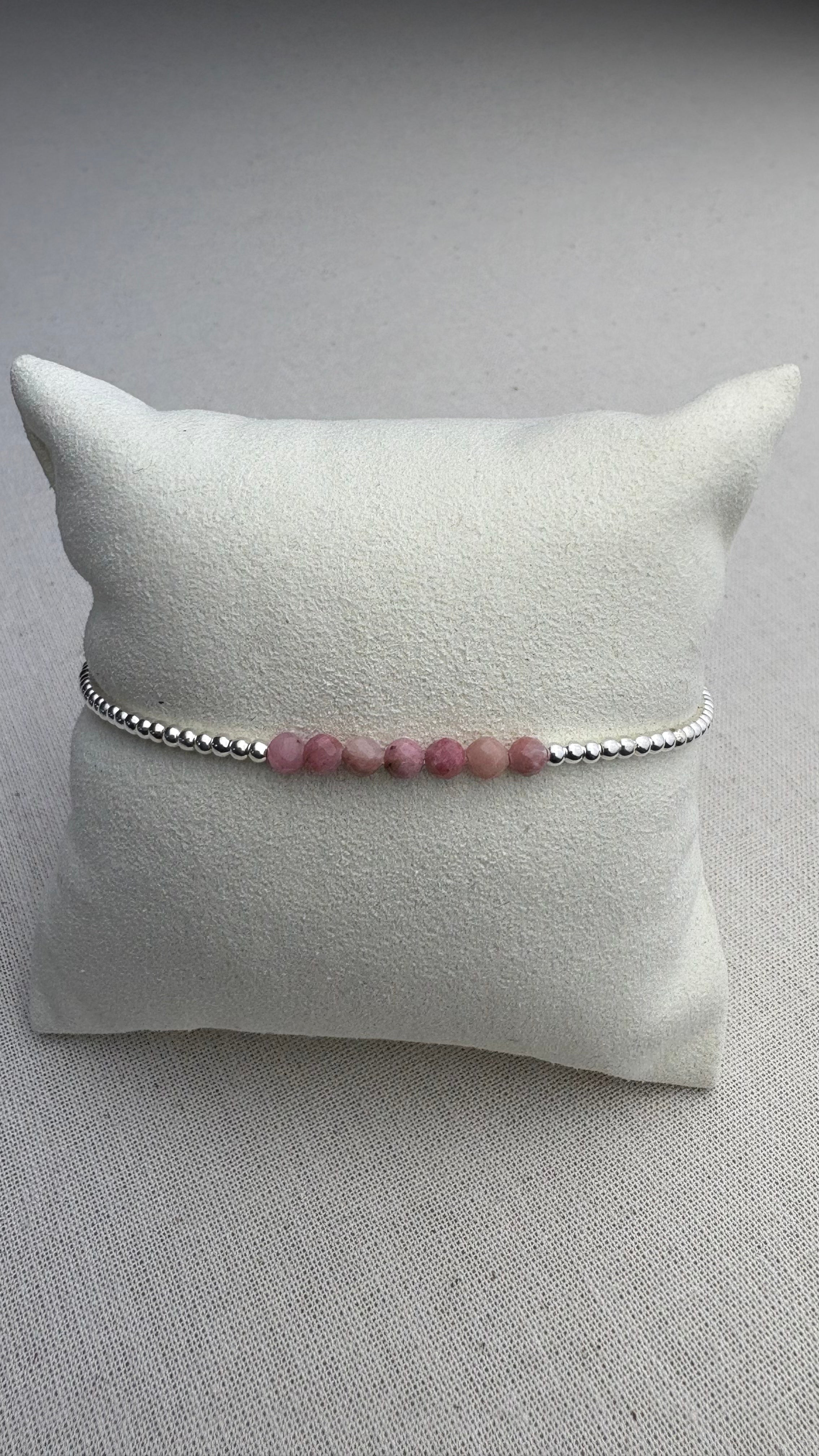 Bracelet Léna Rhodonite de Madagascar en argent 925 - Perles en Provence