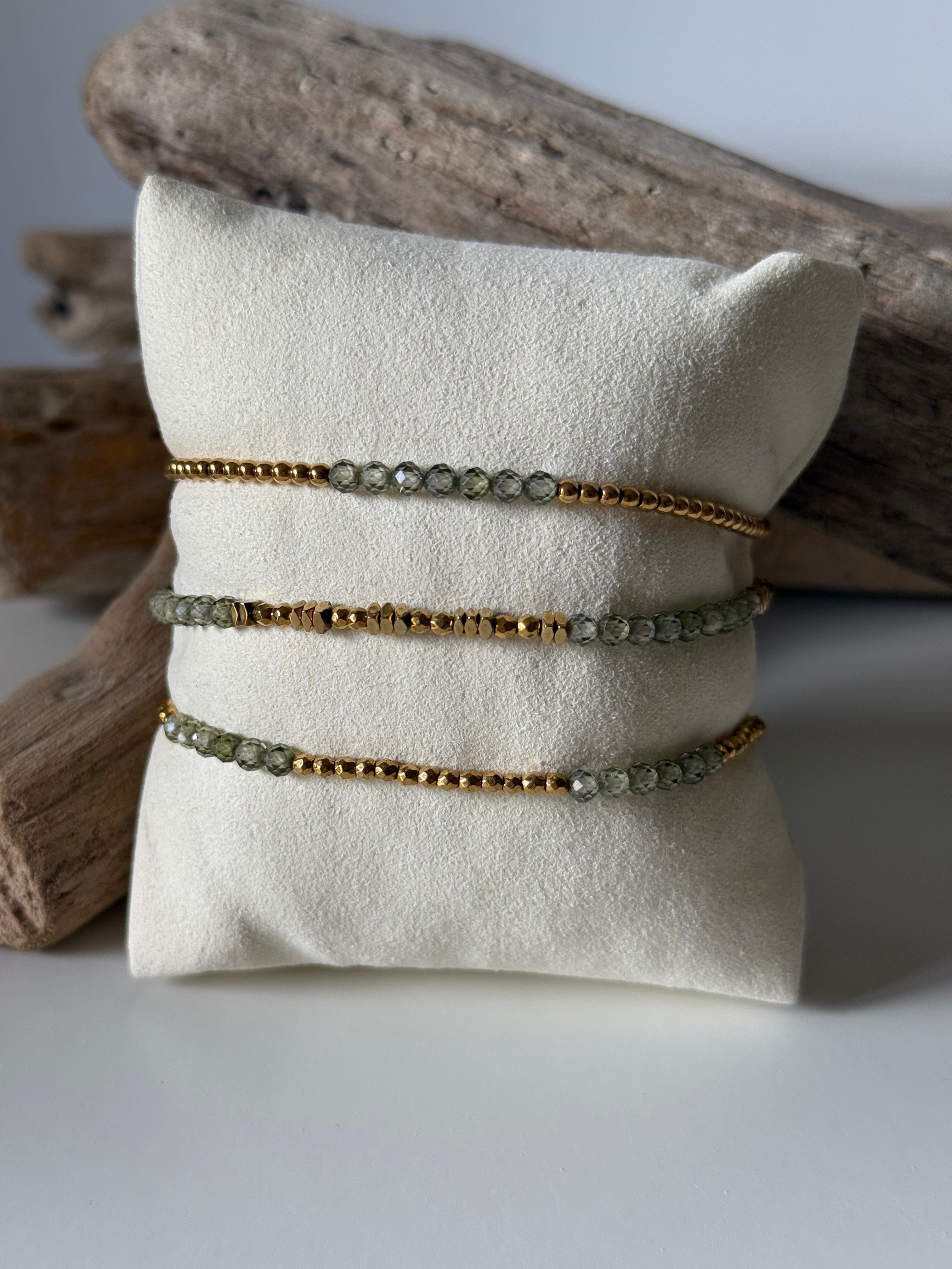 Bracelet Léna Doré Zirconium Kaki - Perles en Provence (photo 2)