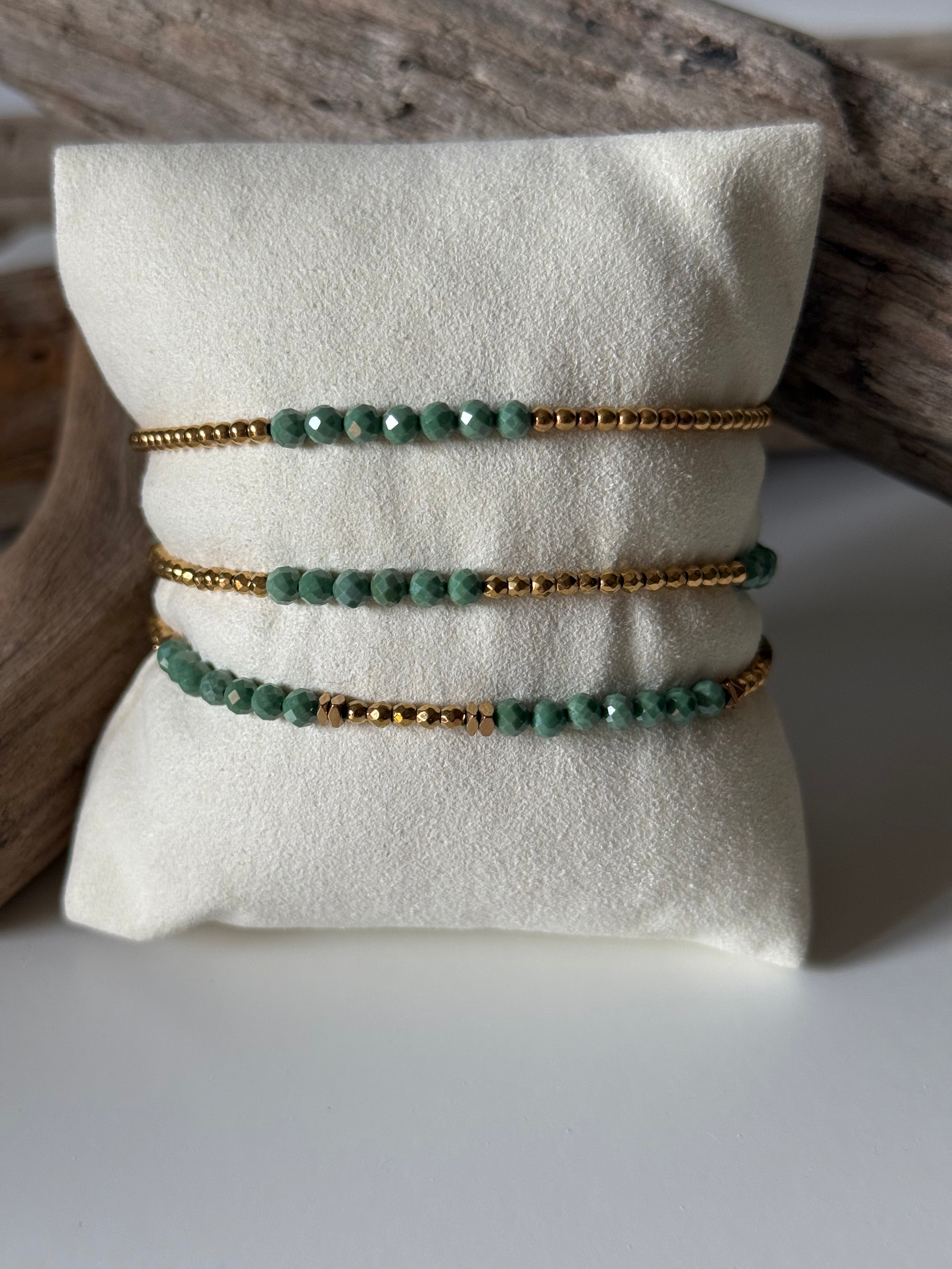 Bracelet Léna Doré zirconium vert Émeraude - Perles en Provence
